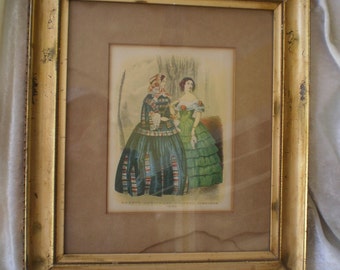 Antique Godey Fashion Hand Colored Lithograph Print-1800's