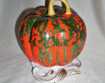 Vintage Majolica Glaze Squash Shaped Holiday Dish Made in Spain-1960's