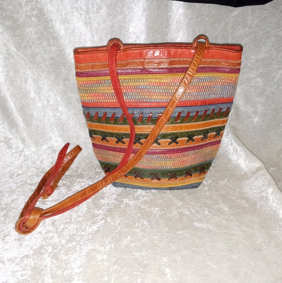 Vintage Sharif Woven Faux Leather Crossbody Handb… - image 1