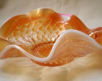 Antique Dugan Marigold Opalescent Carnival Bon Bon Dish-1940's