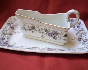 Vintage Porcelain Gravy Boat and Plate by John Maddock & Sons-England-1950's