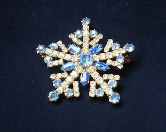 Vintage Mock Sapphire and Diamond Rhinestone Brooch Pin-1960's