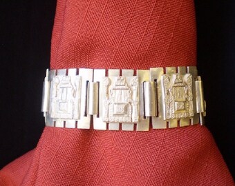 Vintage Peruvian 925 Silver Inca Symbol Bracelet-1950's