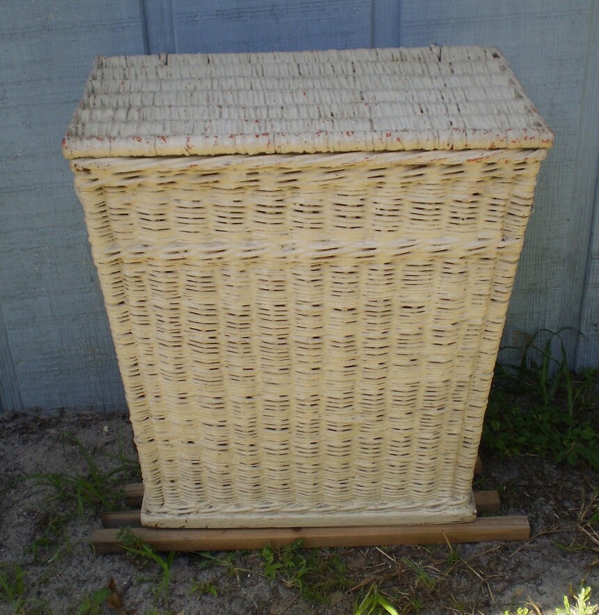 Antique Wicker Clothes Hamper with Swing Top and Side Etsy