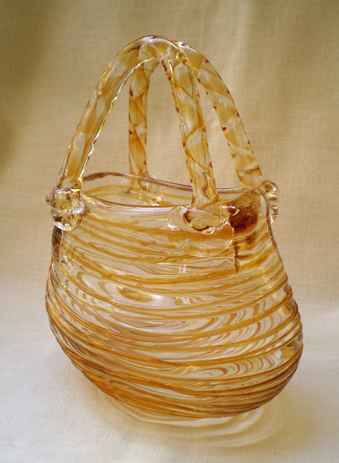 Vintage Hand Blown Art Glass Basket1980's Etsy