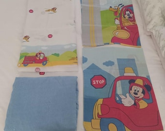Vintage Disney Mickey Mouse/ Pluto Full Size Bed Sheet Set-1980's