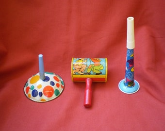 Vintage Halloween or New Year's Noise Makers Tin and Wood-1960's