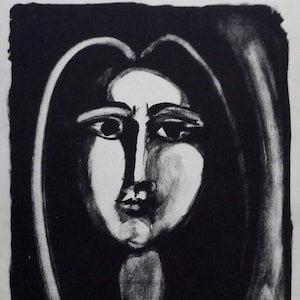 パブロ・ピカソ 1950 リトグラフ +COA。Tête de femme 1948 ピカソ アートプリント。非常に希少なアートのユニークなギフトアイデア。限定プレゼント、送料無料