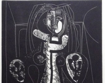 Femme au fauteuil, study no.2, after 1948 Picasso work. PABLO PICASSO 1950 Lithograph +COA. Exclusive Rare Art. Unique Gift Idea of Rare Art