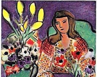 Matisse 1948 LITHOGRAPH +COA Young Girl with Violet Anemones. Unique 1940s Henri Matisse Art.  Extremely Rare Art. Free Shipping