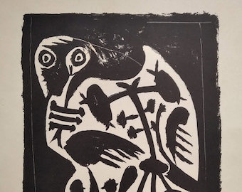 PABLO PICASSO 1956 Lithograph +COA. Le Grand Hibou, Picasso 1948  The Great Owl, Rare Picasso Art. Unique Gift Idea of Exclusive Rare Art