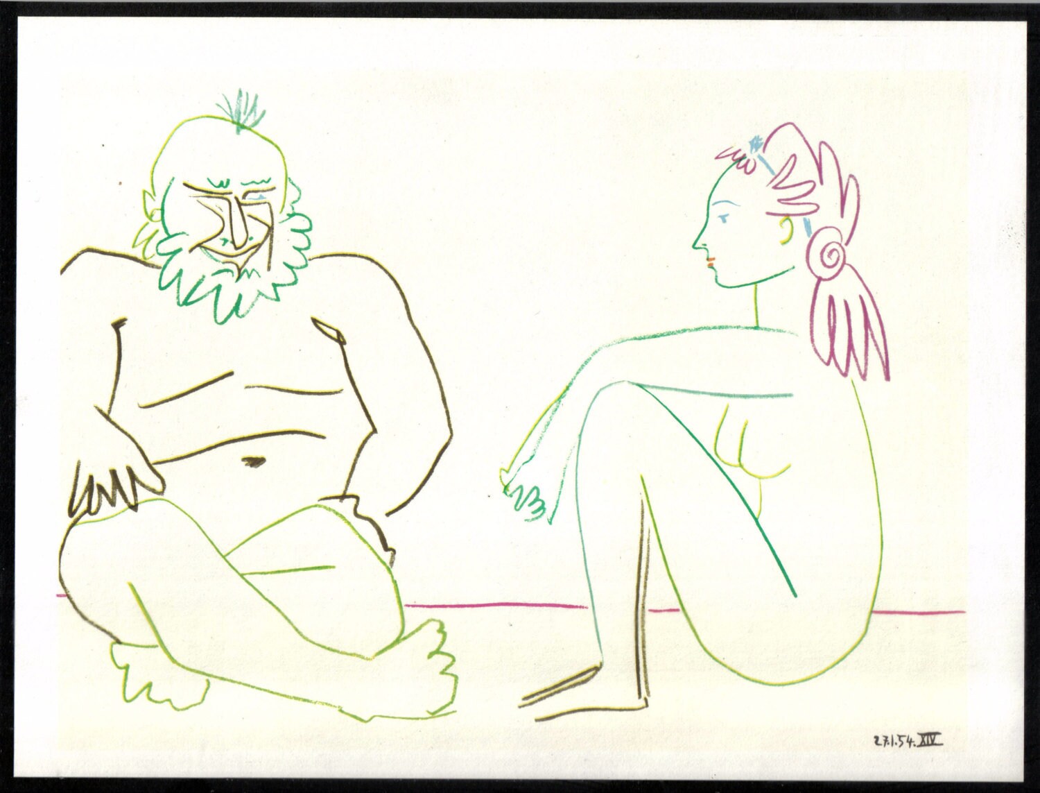PABLO PICASSO 1955 Lithografie. Old Man + Girl, na 1954 Picasso Human Comedy-serie. Exclusief zeldzame kunst aanwezig. #UniekKerstcadeau