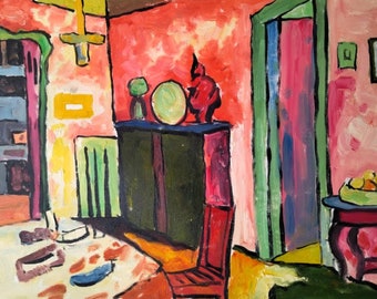 Wassily Kandinsky UNIQUE Oil Painting, after "Interior (My dining room)". Unique Gift Rare Art as a Present. Totally Different Gift Idea