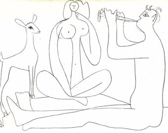 Pablo Picasso Print 1960 w/COA. Masterful Picasso Line Drawing.   Unique & Extremely Exclusive Rare Art. Free Global Shipping with Tracking