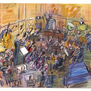 Raoul Dufy 1942 engraving +COA after Orchestre. CLASSIC Dufy Art  Unique Gift to musician of Exclusive Vintage Rare Art Print. Free Shipping