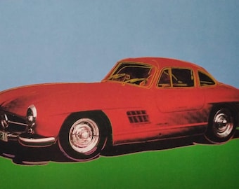 Andy Warhol 1990 Lithograph +COA. WARHOL Cars vintage print. Iconic 1954 Mercedes 300 SL Coupe Unique Gift Idea 4 car lover of Very Rare Art