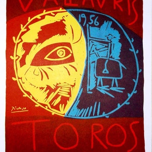 PABLO PICASSO 1957 Lithograph + COA after 1956 Picasso affiche... Print Vallauris Corrida event. Unique Gift + Very Rare Art. Free Shipping