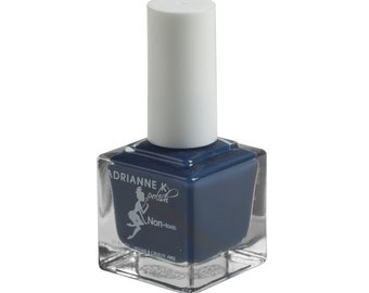 ADRIANNE K Nontoxic 10 Free Midnight Blue Nail Polish, Blue Babe, .51 Fl Oz. Glossy. Vegan