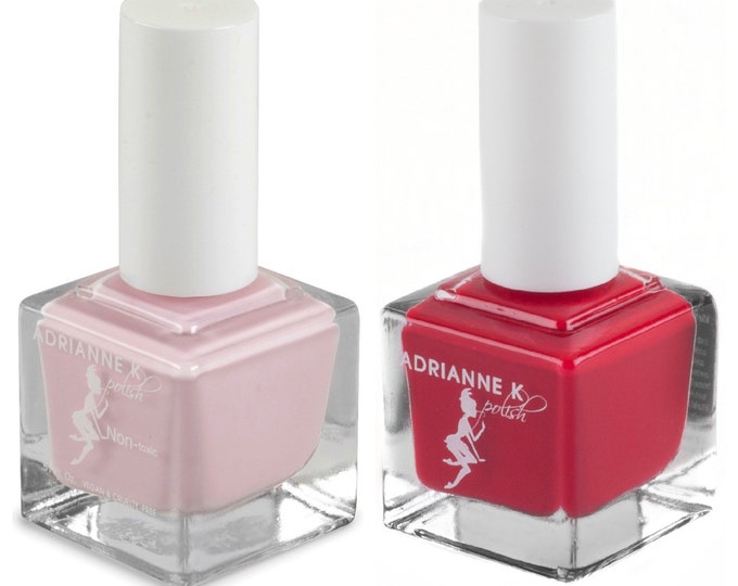 ADRIANNE K Red+Pink Nail Polish Gift Set! Quick Dry. Durable. Nontoxic. Gift for Girls Clean Beauty.