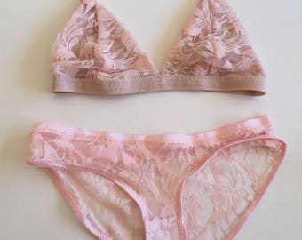 Gorgeous Baby Pink Lace Bralette / Lowrise Panty / Lingerie Set / Wedding / Valentine'a Day/ Wedding Day