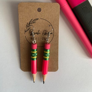 Neon Ticonderoga Pencil Earrings (made with REAL pencils!)