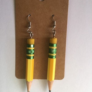 Ticonderoga Pencil Earrings made with REAL pencils Yellow/yellow eraser