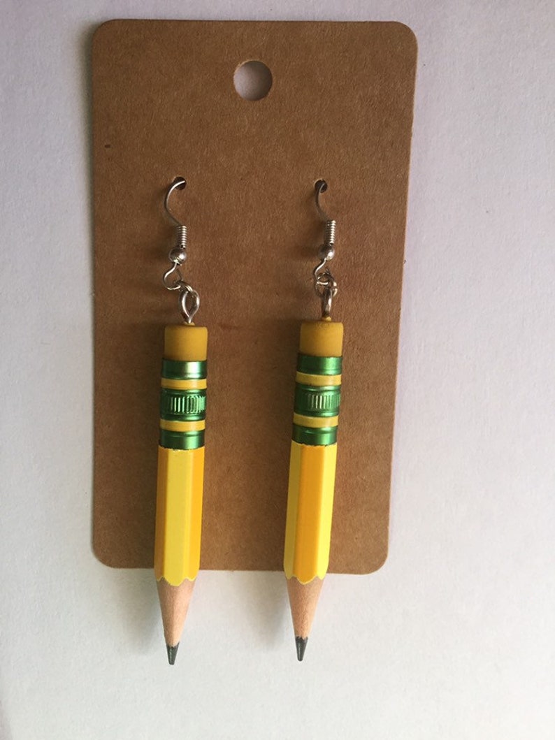 Ticonderoga Pencil Earrings made with REAL pencils Yellow/yellow eraser