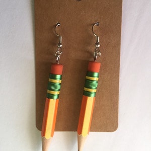 Ticonderoga Pencil Earrings made with REAL pencils Orange