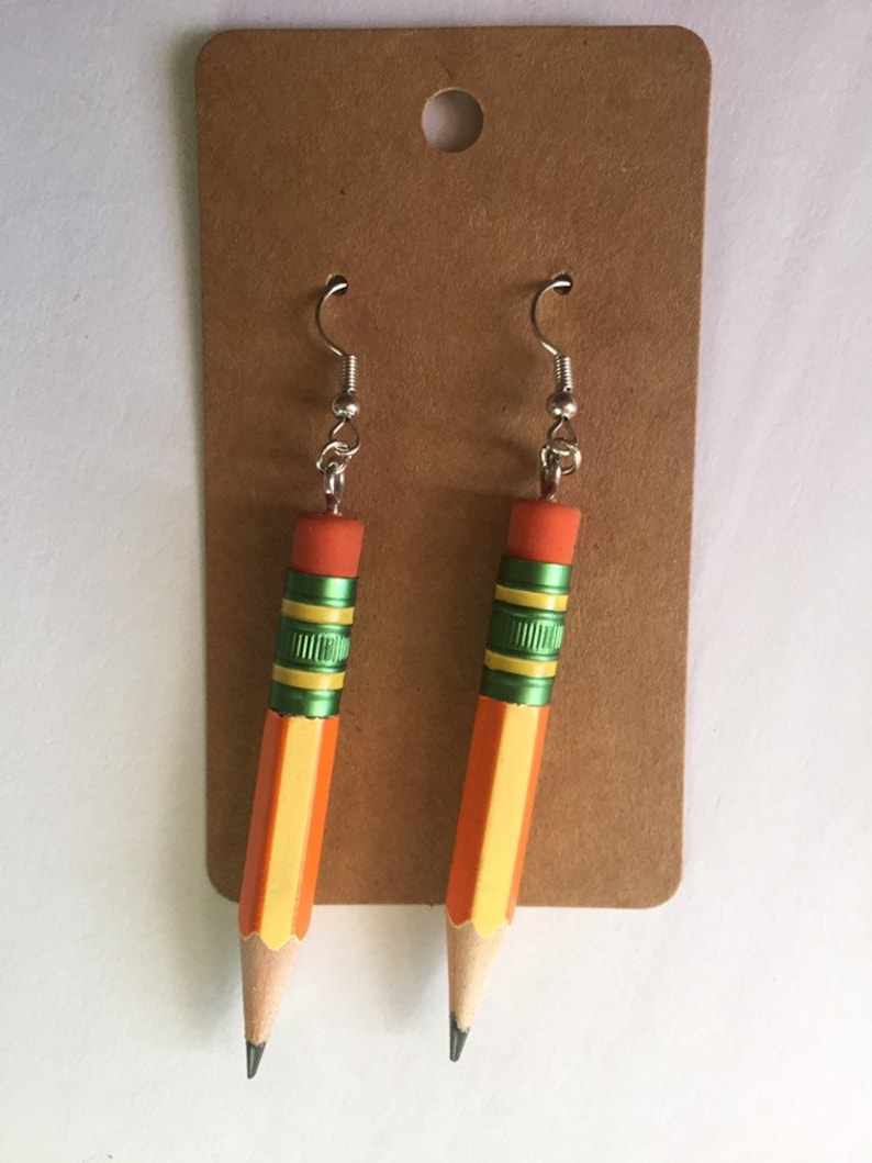 Ticonderoga Pencil Earrings made with REAL pencils Orange