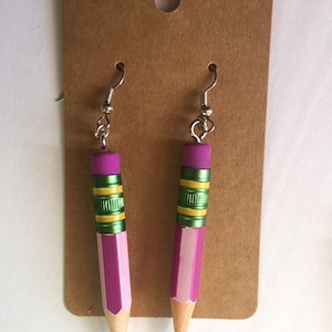 Ticonderoga Pencil Earrings made with REAL pencils Purple