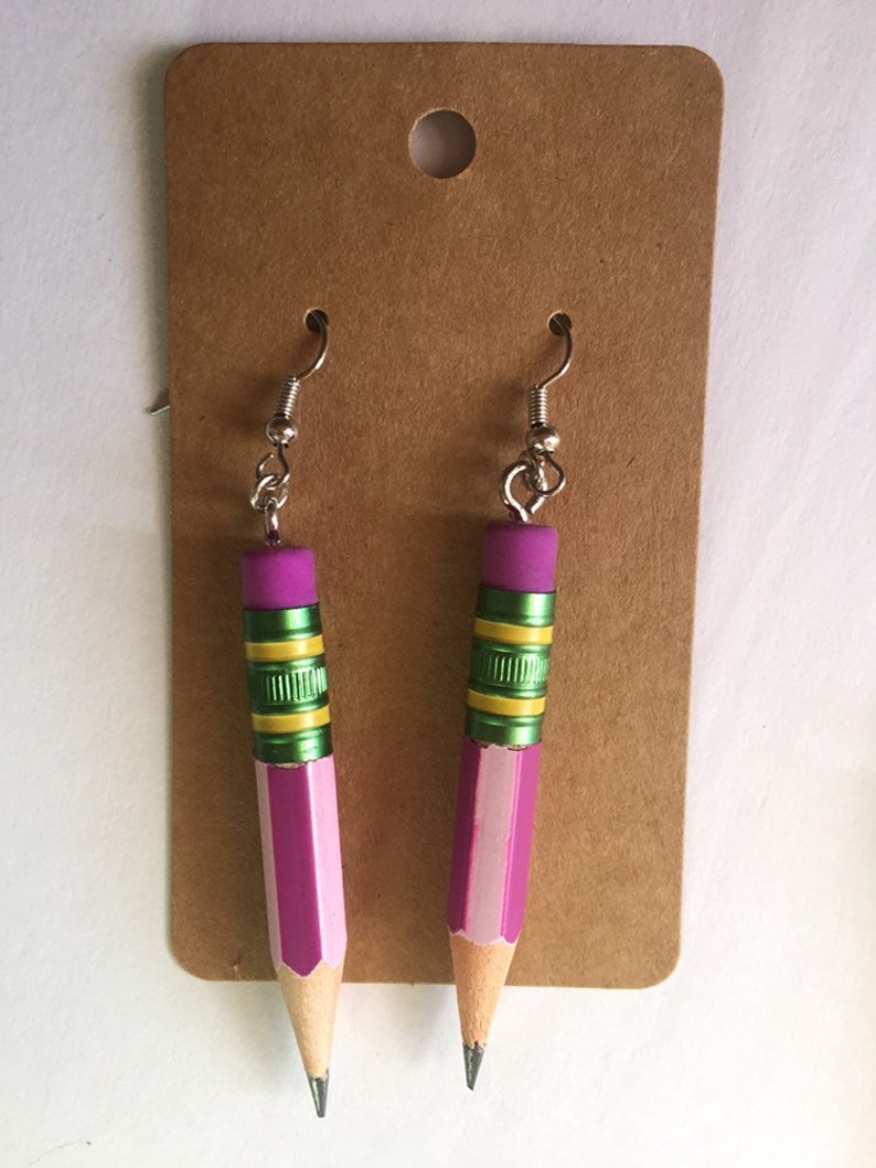 Ticonderoga Pencil Earrings made with REAL pencils Purple