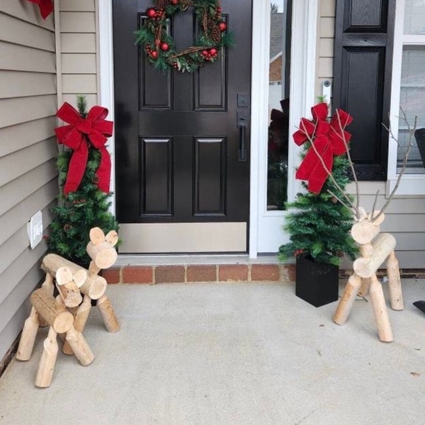 Log Deer Family | Outdoor Wooden Reindeer | Reindeer Lawn Ornaments