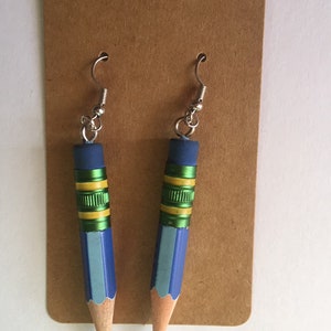 Ticonderoga Pencil Earrings made with REAL pencils Blue