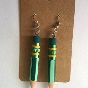 Ticonderoga Pencil Earrings made with REAL pencils Green