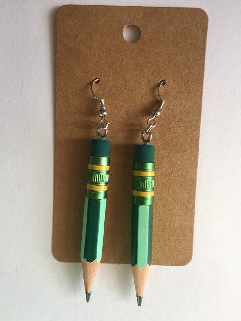 Ticonderoga Pencil Earrings made with REAL pencils Green