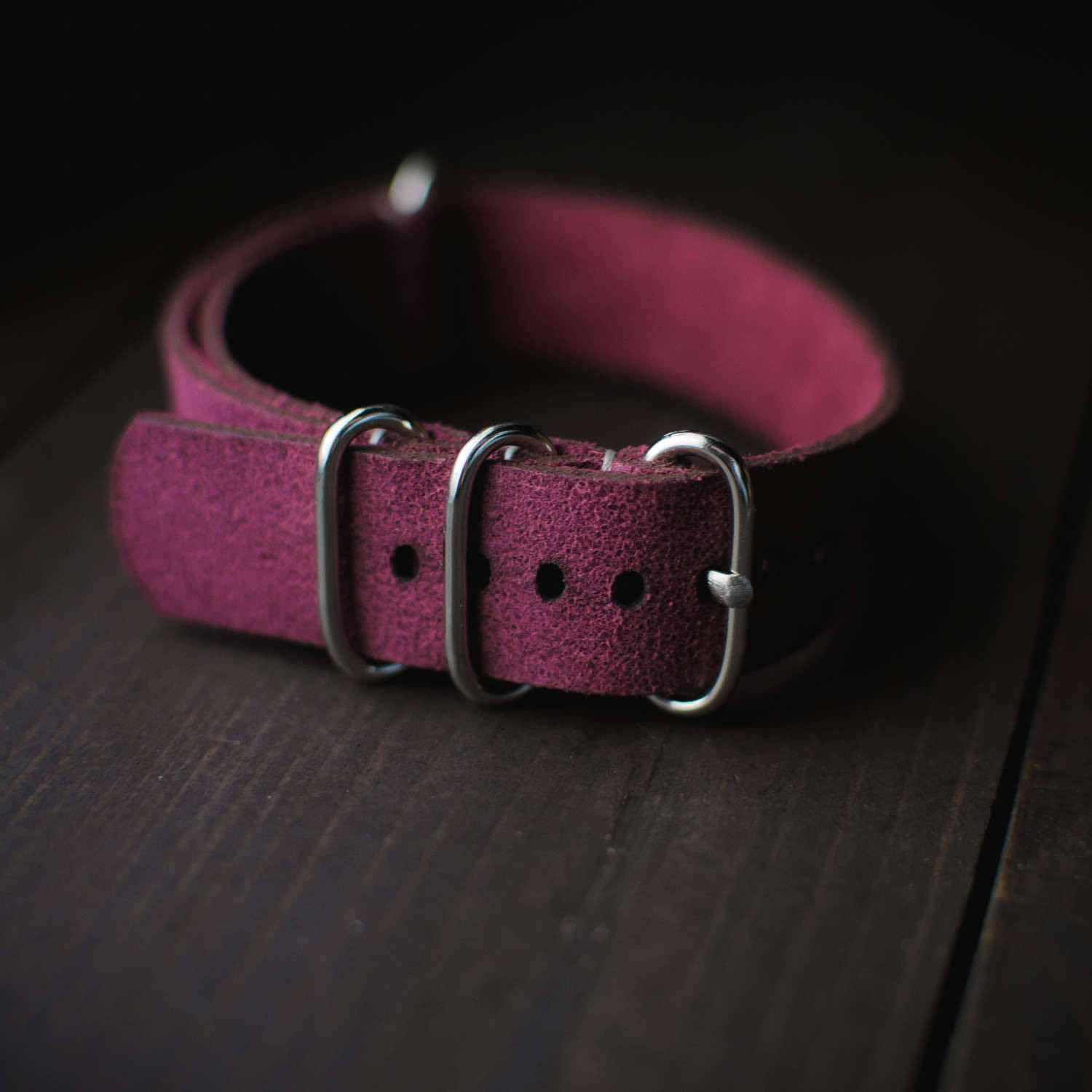 purple leather watch strap