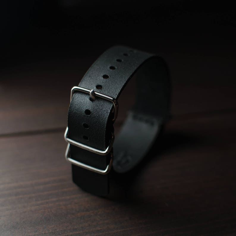 Handmade Nato Leather Strap Watches Made Of 20mm Black Vintage Style