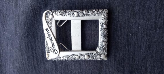 Mini frame Grandma brooch picture photo pin with stand, silver metal great condition.