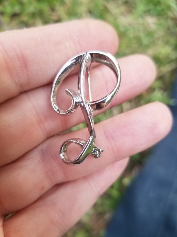 Letter initial P brooch monogram pin script shiny… - image 1