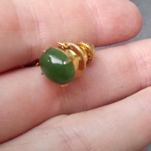 Green jade tie tack (cuff links listed)  looks like Imperial jade gold metal with button loop, great condition.