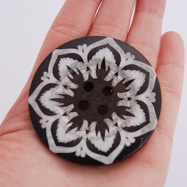 1 Extra Large Wood Button, 6cm (2 3/8 Inch) - Large Wooden Button -  Decorative/Flower (RM6001E) 1 Piece