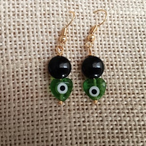 Evil eye earrings, Green Evil eye - onyx earrings, handmade earrings, Mal de ojo earrings, gifts, womens jewelry, Evil Eye protection