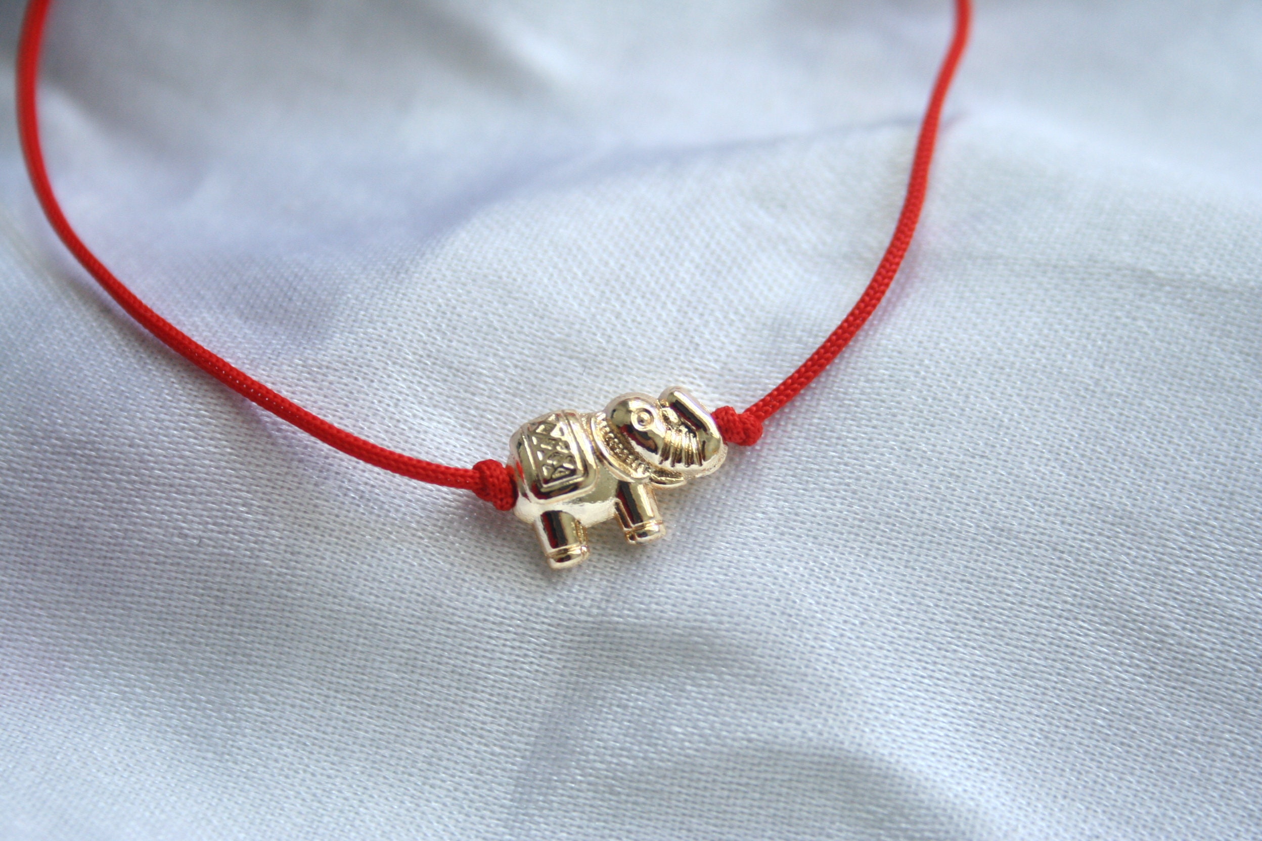 Gold Elephant Charm Red String Protection Bracelet