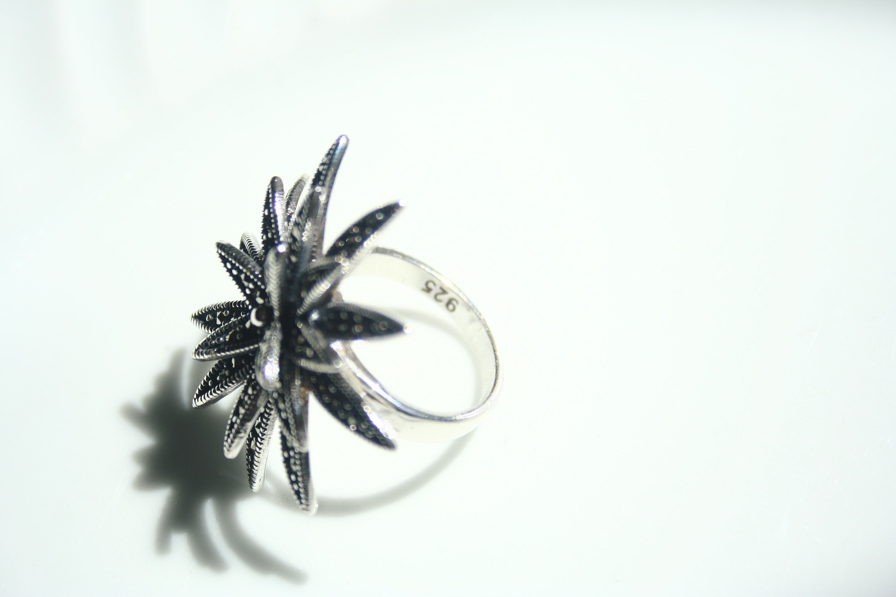 Marcasite V Ring In Sterling Silver – Adjustable Stackable Ring For Women