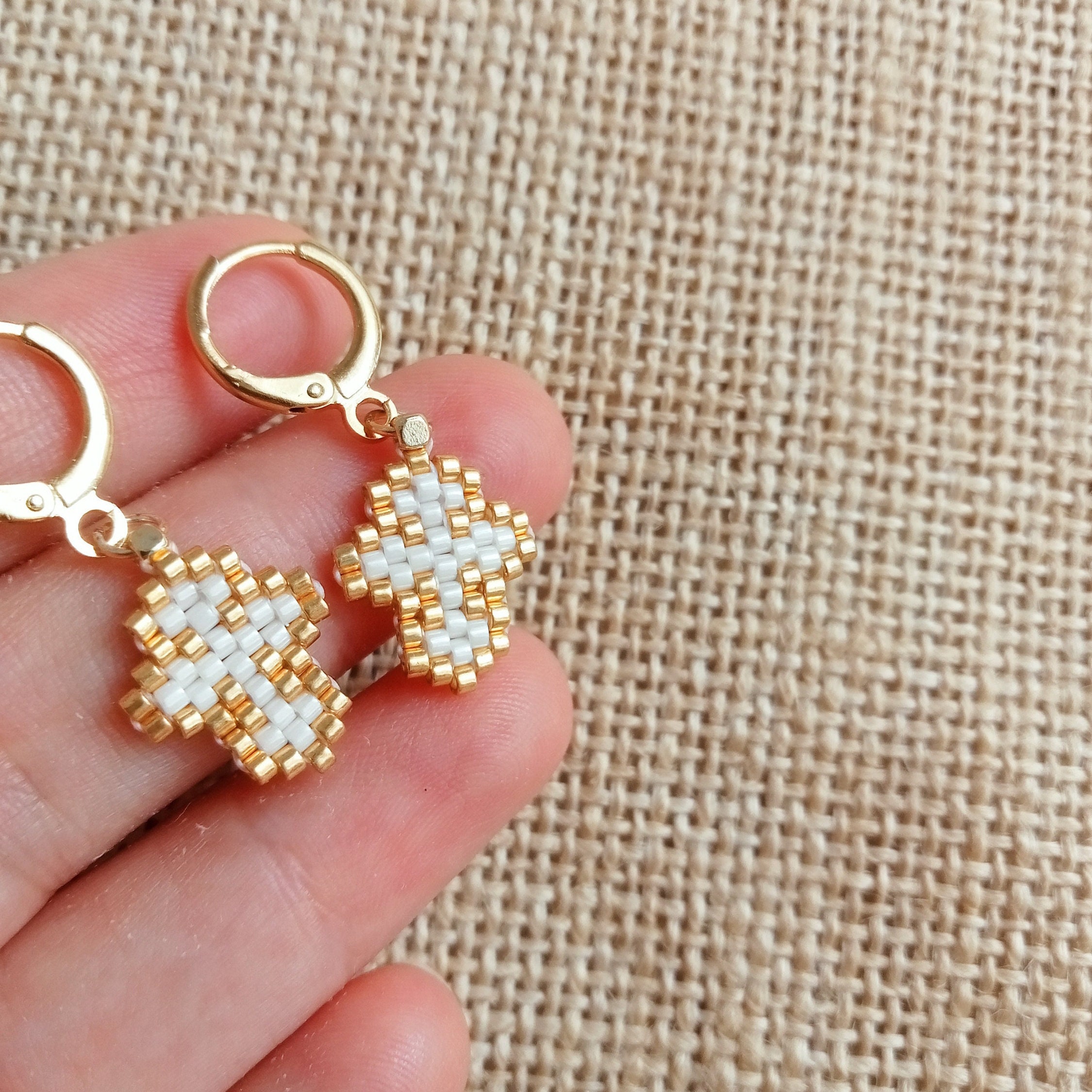 Miyuki Cross Earrings, Miyuki Earrings Religious Jewelry for Christian