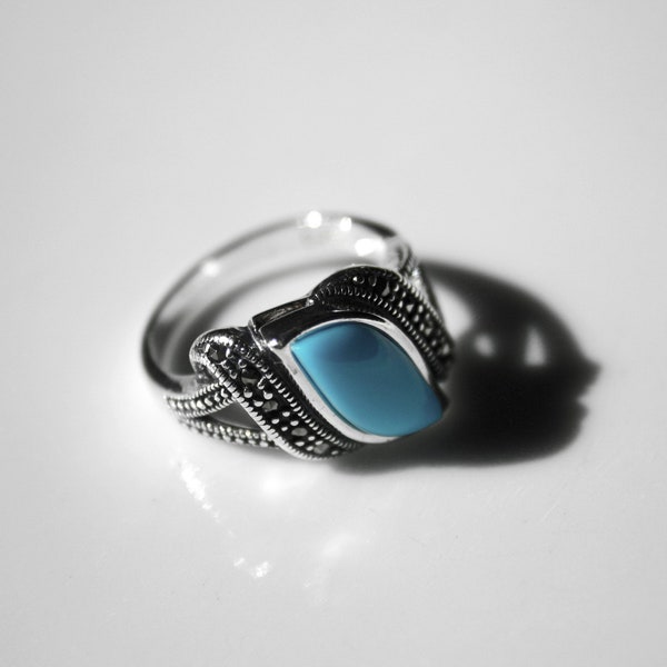 Marcasite Turquoise  Ring, Turquoise Rings, Sterling Silver Rings Women, Womens Silver Ring, Womens Ring, Silver Ring Women
