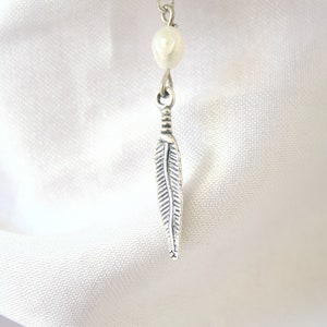 Feather pearl earrings, handmade pearl dainty earrings, womens jewelry, dangle earrings, unique gifts, Fresh water pearl earrings with pearl