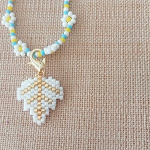 Leaf, Miyuki Beaded Leaf Charm Necklace, Handmade Jewellery, Brick Stitch Leaf Beaded Charm Choker, gifts, Unisex Charm