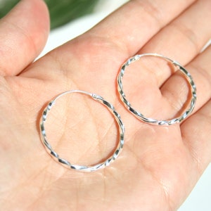 Silver Hoop Earrings, Minimalist Earrings, Silver Dangle earrings, 925 Sterling Silver, 30mm hoop Earrings, gifts, unique, womens jewelry