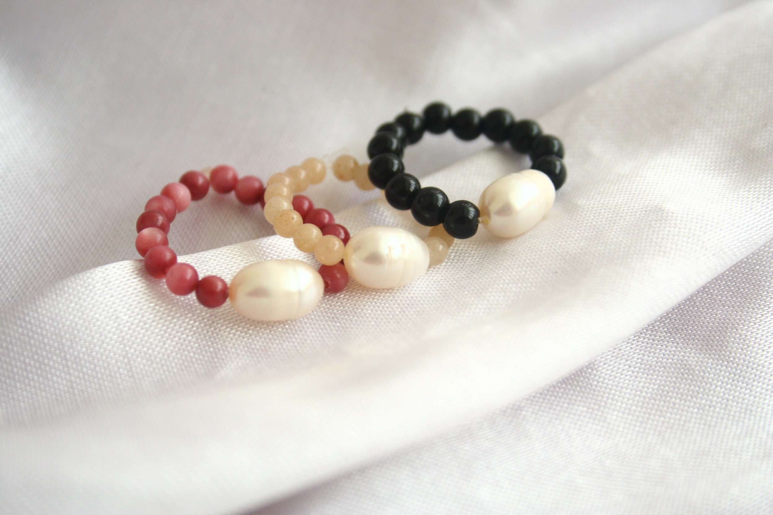 Pearl Unisex Stone Ring Elastic Band Rings Natural Stone Etsy